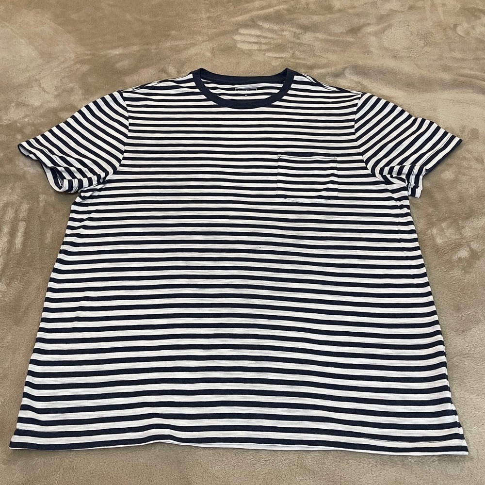 Club Room Navy and White Striped Pocket Tee
